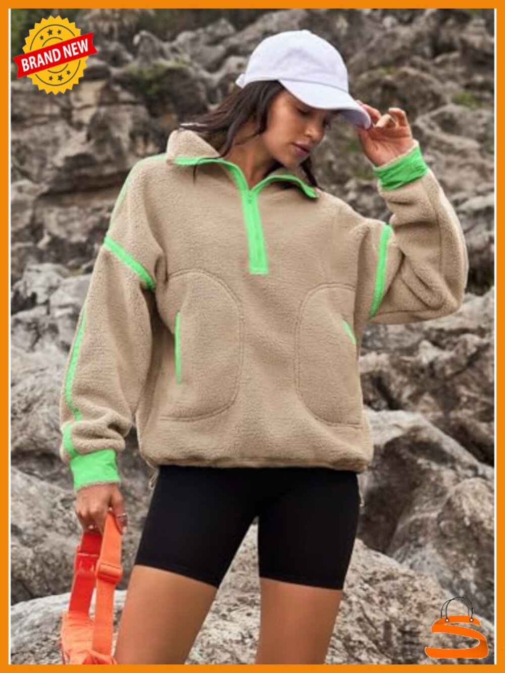Womens Sherpa Fleece Quarter Zip Pullover Oversized Sweatshirt - Picture 2 of 6